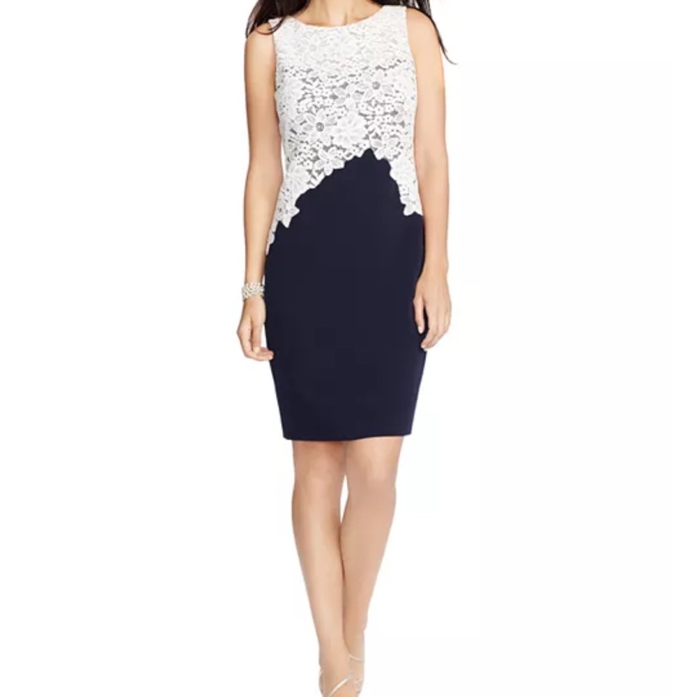 Ralph Lauren Navy and White Lace Dress Size 14